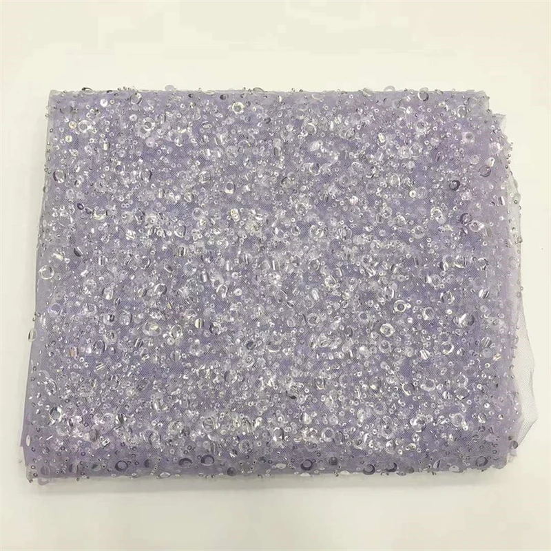 

Luxury Nigerian Lace Fabrics Fashion Women African Tull Lace Luxury Handmade Bead sequins Fabrics For Wedding XB-265