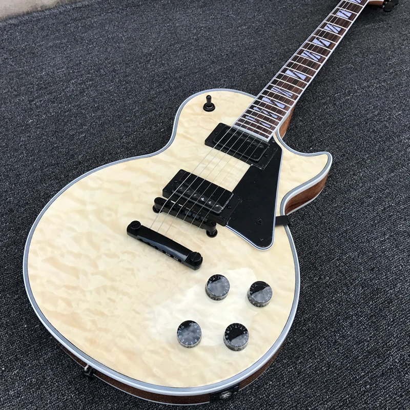

Custom LP Electric Guitar Black Hardware Natural Quilted Maple Top Block Split Inlays Rosewood Fretboard Guitarra Free Shipping