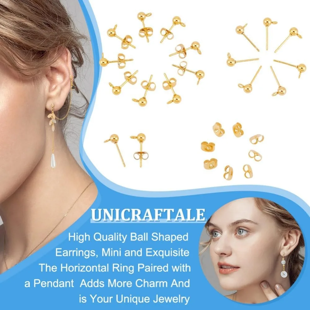 100 шт. 24-каратные позолоченные серьги-шарики с петлей серьги-гвоздики из