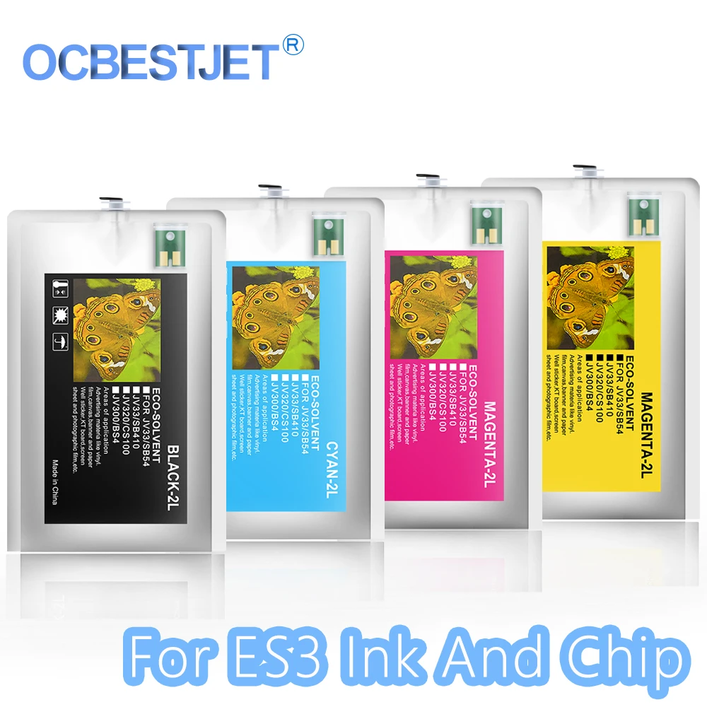 

2 Liters ES3 Eco-Solvent Ink Bag For Mimaki CJV30-60/100/130/160 JV3-130S/160S/75SPII JV5-130S/320S JV33-130 Printer With Chip