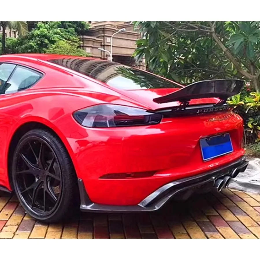 Фото Для Porsche 718 982 Cayman Boxster BKS Style хвостовые плавники из углеродного волокна, задний спойлер багажника, направляющее крыло, комплект кузова с переключателем заднего крыла №3