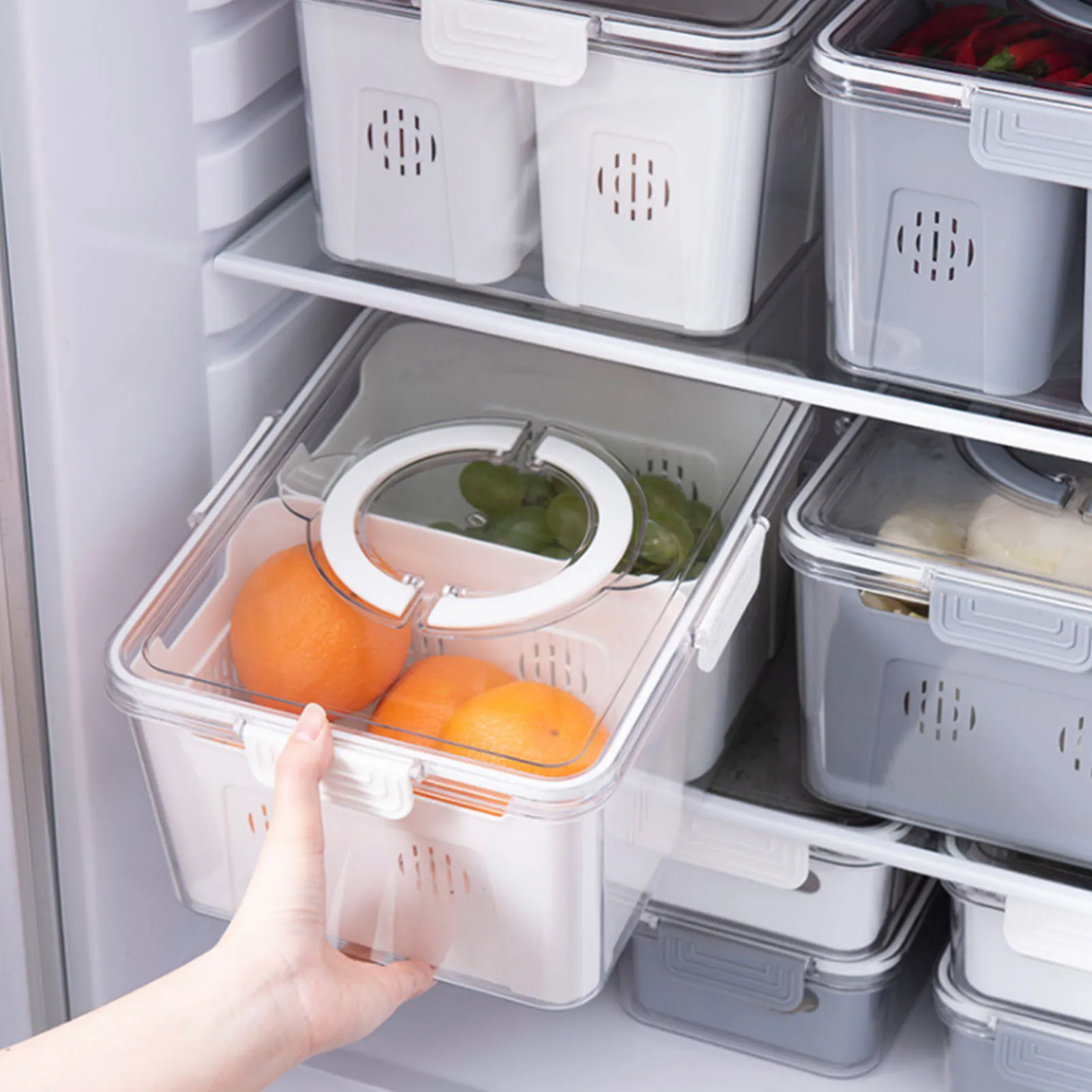 

PET Refrigerator Food Storage Box With Lid Refrigerator Food Containers Frozen Fresh-keeping Box For Vegetable Fruit Meat