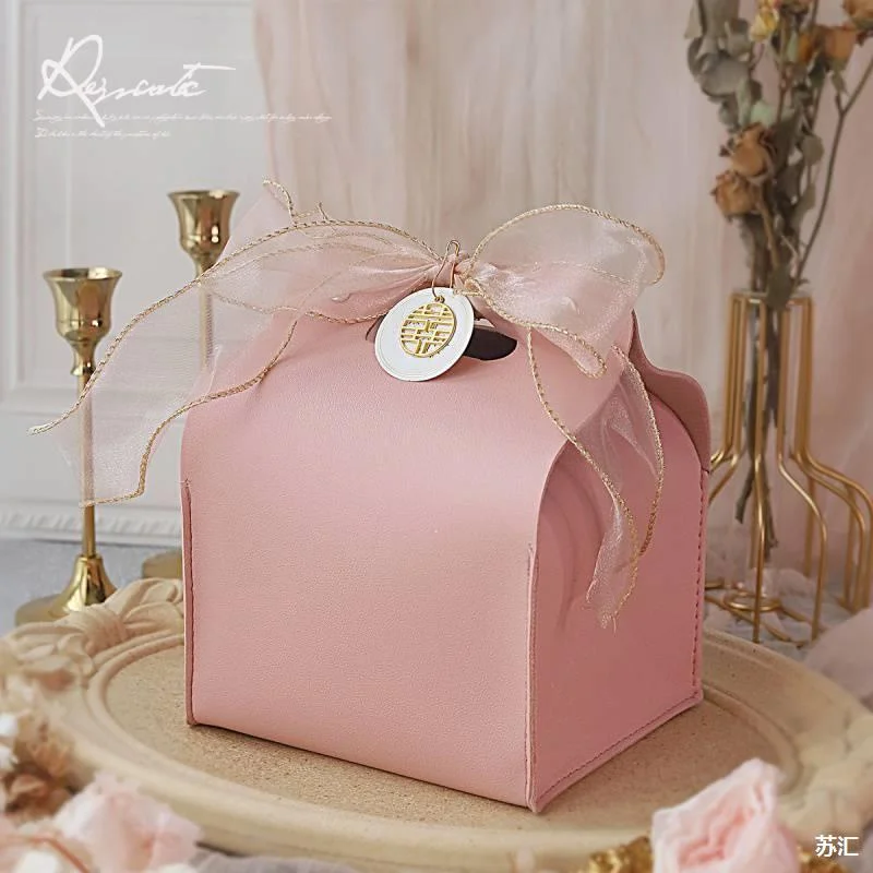 

3 шт. кожаные портативные подарочные пакеты с ручками, портативная веревка, розовая лента, коробка для упаковки шоколадных конфет, день рождения, свадебный подарок