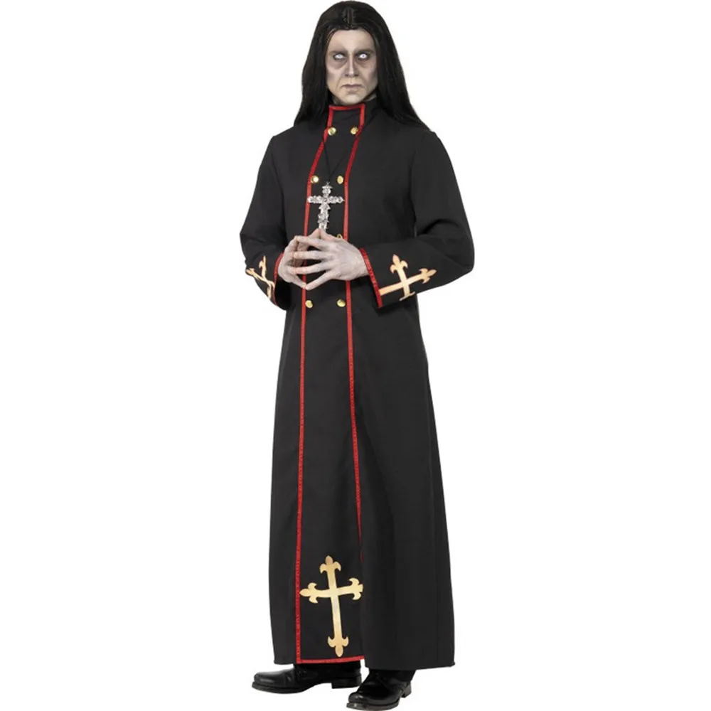 Adult Men Evil Priest Costumes Minister Of Death Costume Cosplay Halloween Purim Party Fancy Dress