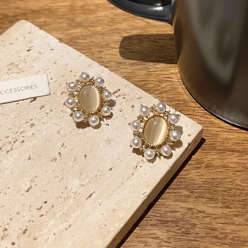 

Pearls Oval Simple Baroque Earrings for Women Vintage Opal Big Earring Studs Fashion Jewelry