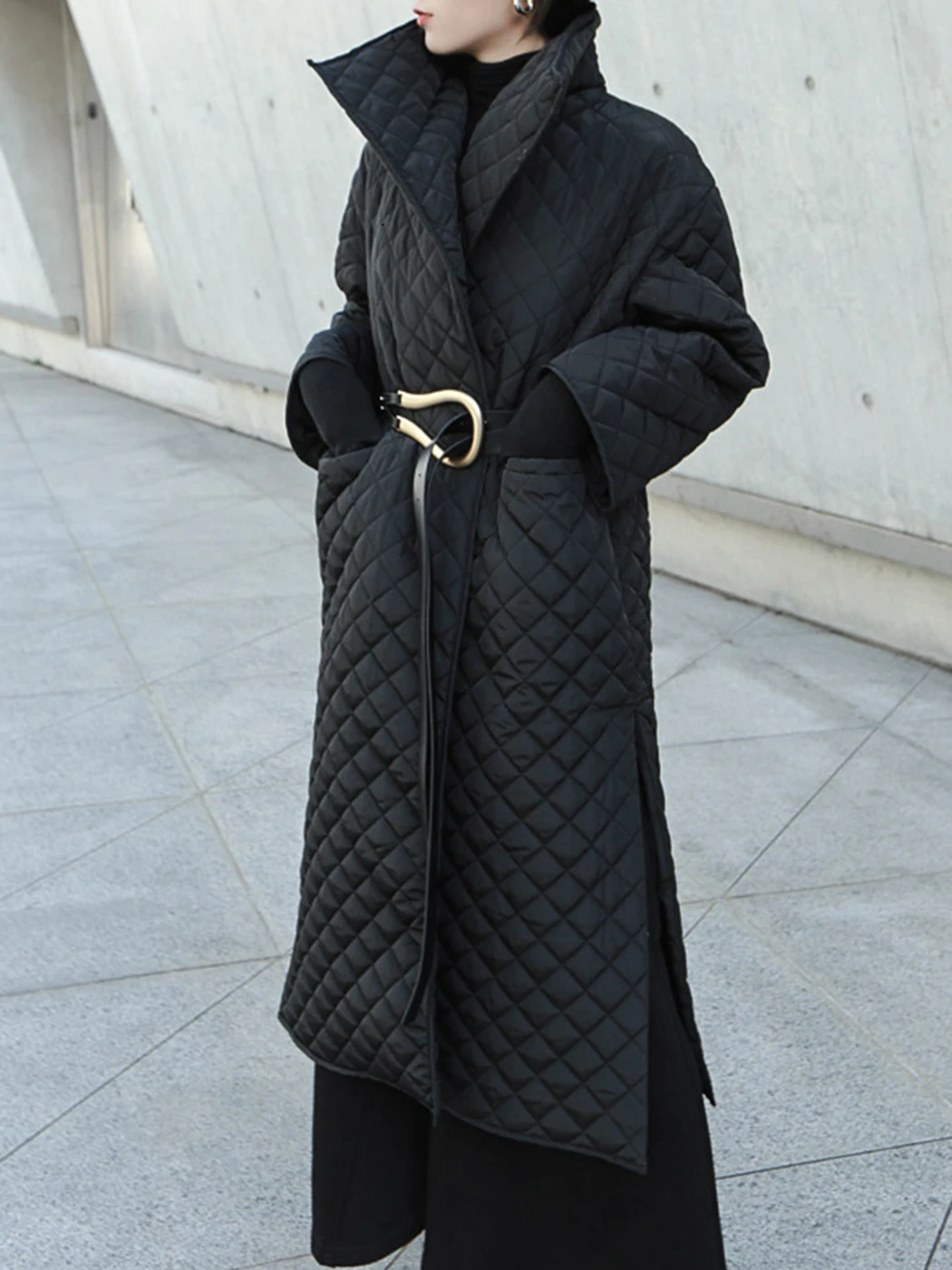 

2022 Winter New Streetwear Loose Coat Parkas Women Autumn Over-the-knee Fashion Side Slit Long Cotton Thickened Warm Jacket