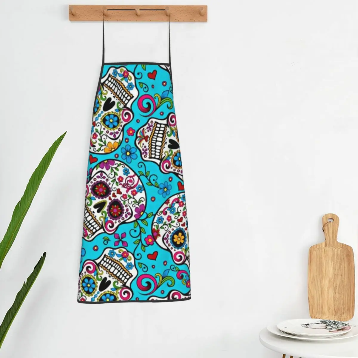 

Sugar Skull Print Apron Flowers Skulls Print Adult Barbecue Kitchen Accessories Cooking Fashion Aprons without Pocket