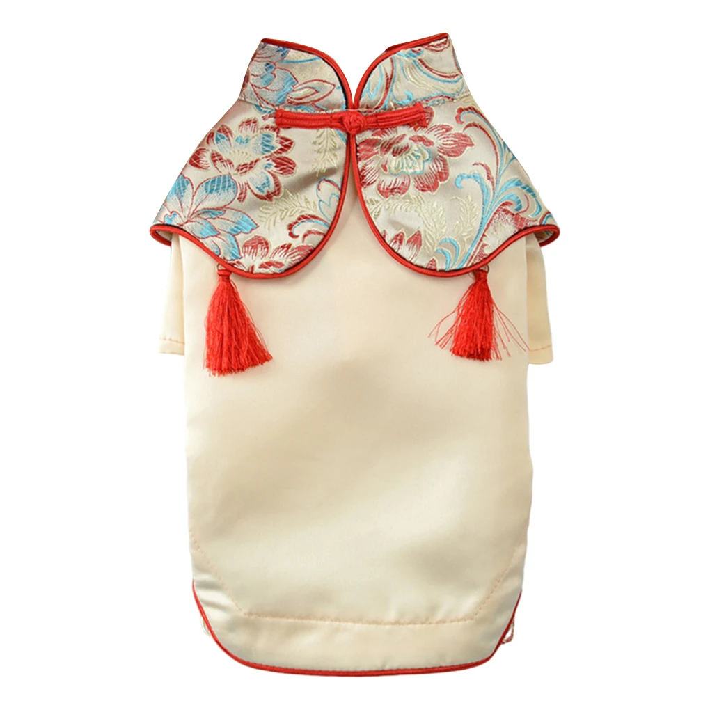 

Pet Clothes Vintage Pattern Dress Pets Clothing Animals Cheongsam Costumes Holiday Party for Spring Summer Golden Yellow XL