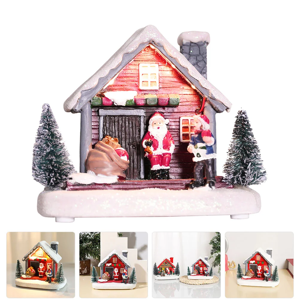 

Christmas House Decoration Glowing Centerpiece Children Toy Xmas Small Resin Ornament Luminous Table Village Fireplace
