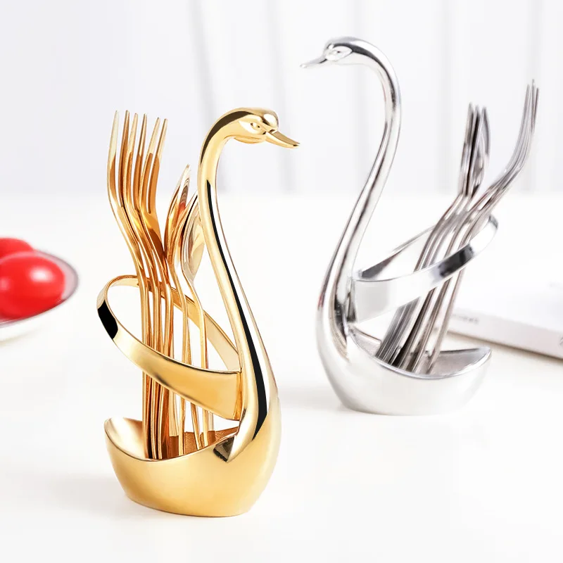 

304 high-end creative fashion tableware set swan base European stainless steel fruit spoon fork combination