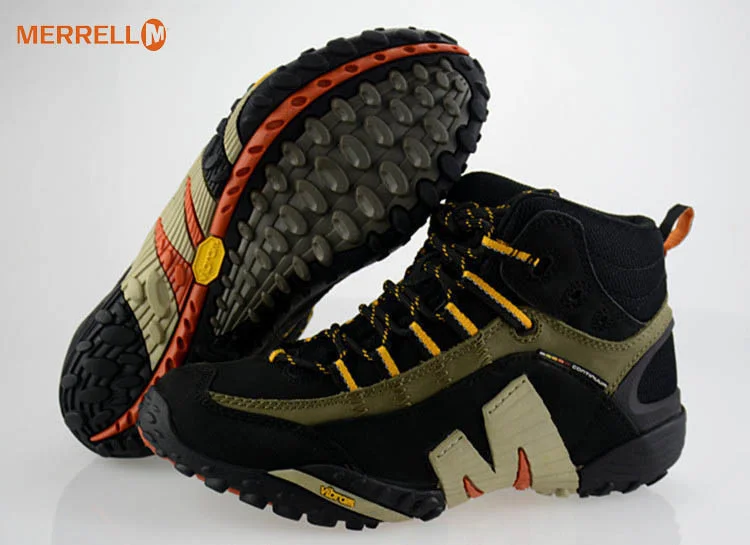 Merrell M Men Professional Outdoor Genuine Leather Hiking Shoes Slip Resistant Warm Mountainner V bottom Medium Cut Sneakers