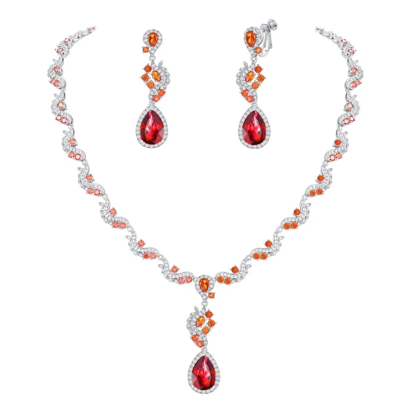 WEIMANJINGDIAN Brand High Quality Orange Red Cubic Zirconia CZ Zirco Necklace and Earring Wedding Bridal Jewelry Set