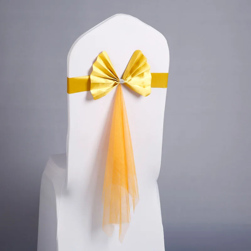 

10pcs Wedding Yellow Chair Knot Sashes Bow Home Decor Accessories Party Tie Country for Events Stain Organza Belt Ribbon Outside