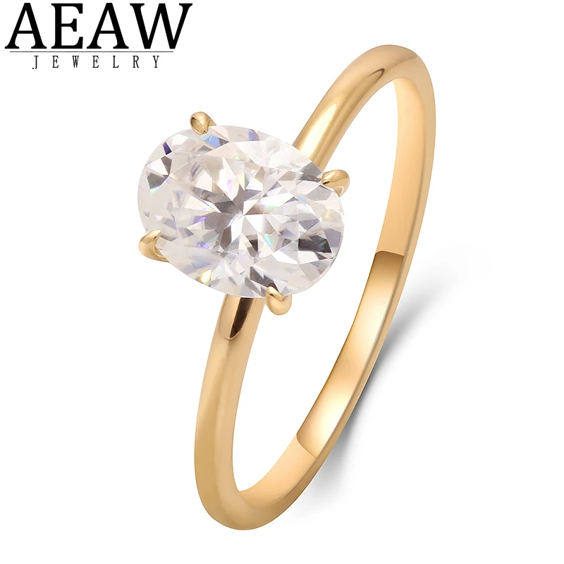 AEAW 1.5ct D Color Oval Moissanite Ring 14K Yellow Gold Engagement Wedding Rings For Women Gift