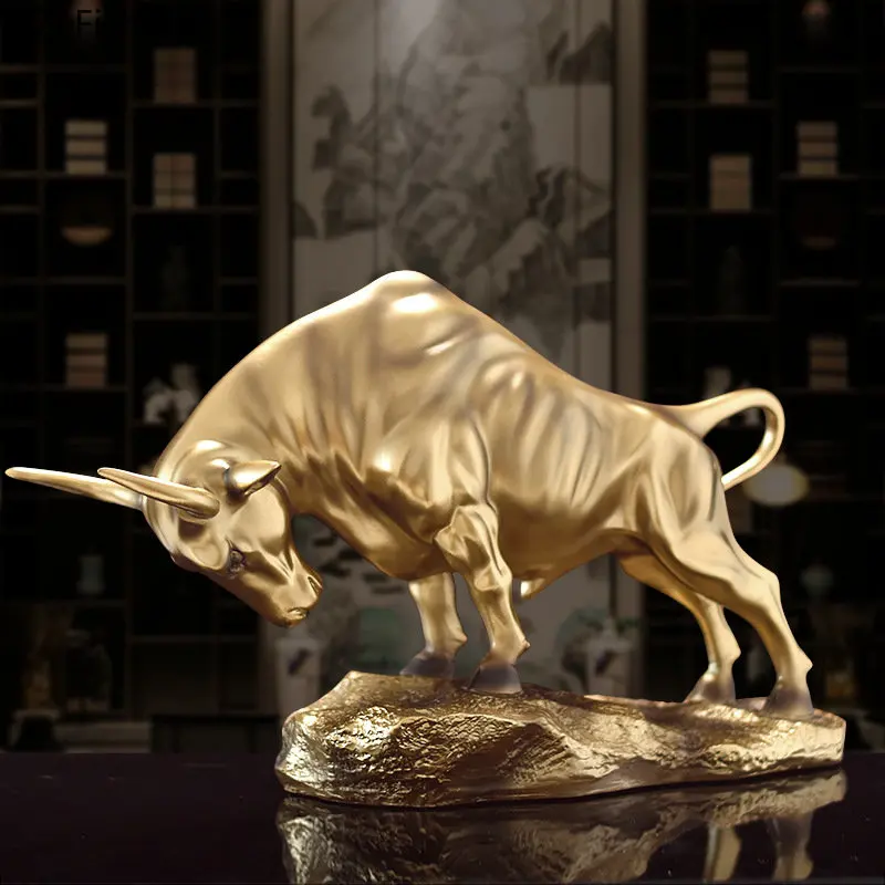 

Strong Golden Bull Sculpture Desk Decoration Ornaments Lucky Cattle Statue Resin Crafts Room Aesthetics Decor Furnishings
