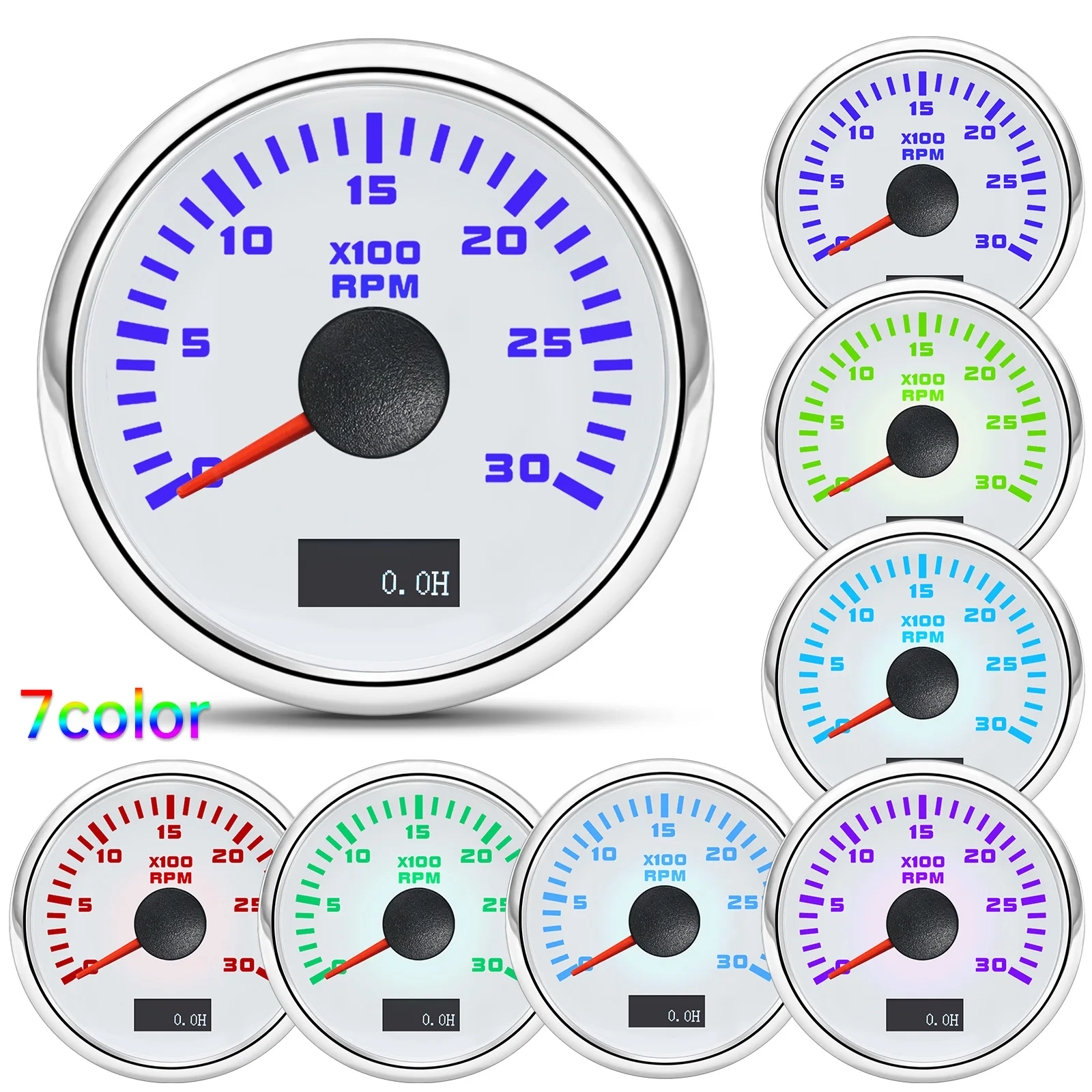 

Тахометр с 7-цветной подсветкой 52 мм, 3000/4000/6000/7000/8000 об/мин, 12 В, 24 В