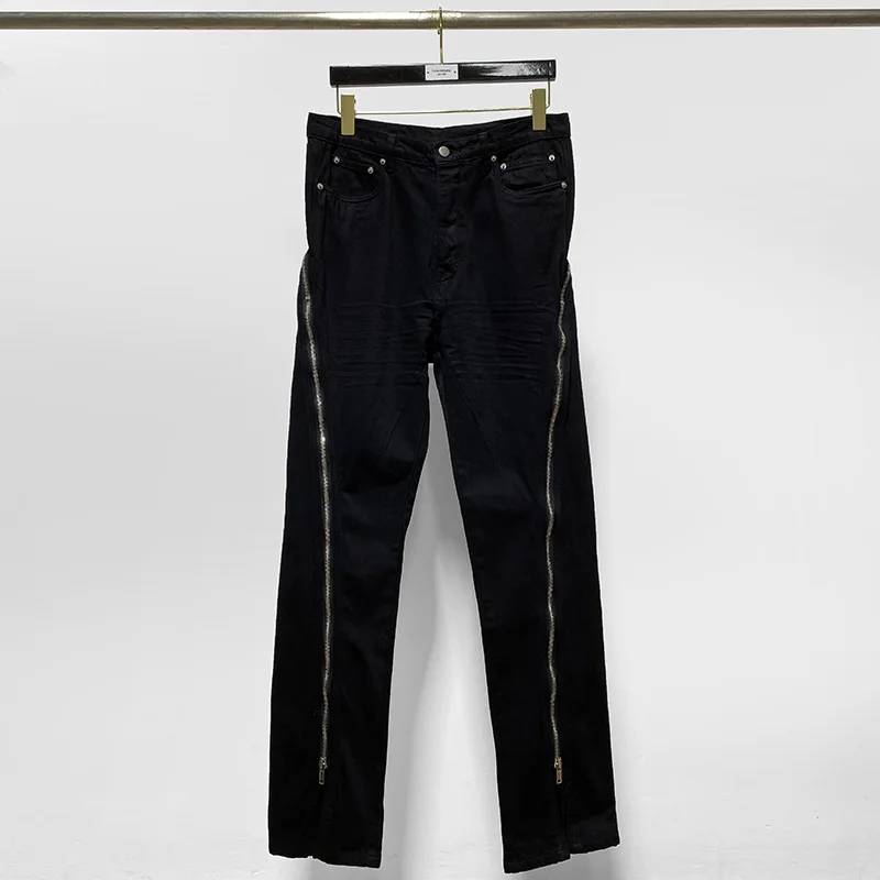 Jeans for Men Large Zipper Loose Jeans for Men Streetwear Men's Denim Black Casual Pants Four Season Pants for Men