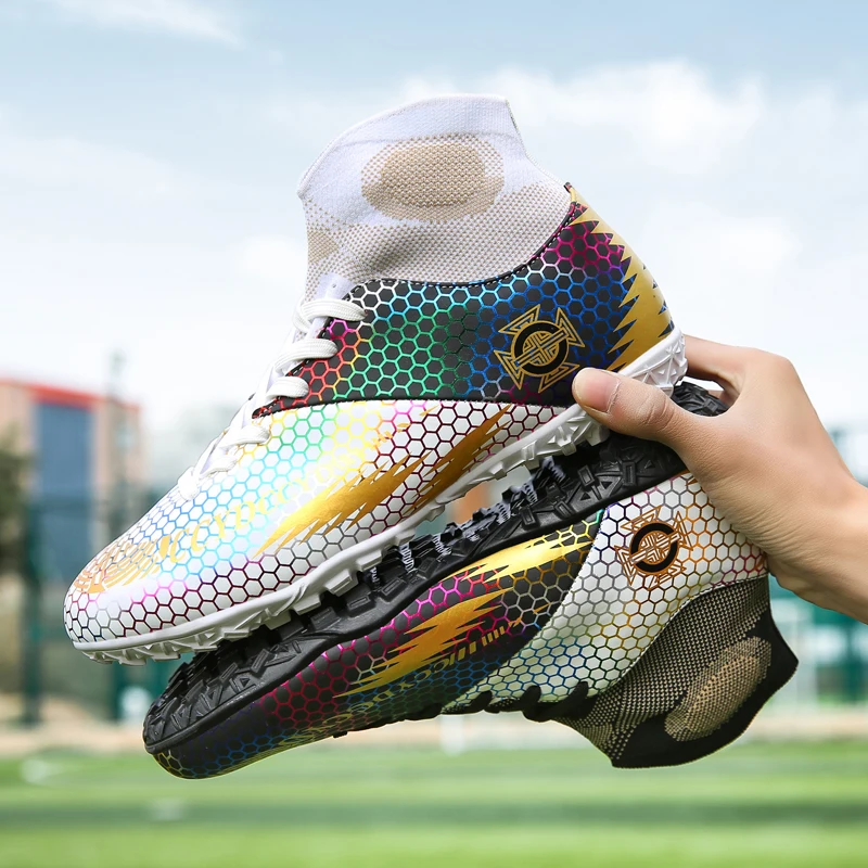 R.xjian Soccer Shoes 33-47 Graffiti Unisex Cleats FG Football Shoes Outdoor Training Sock Boots Sneaker Mixed Color Long Spikes
