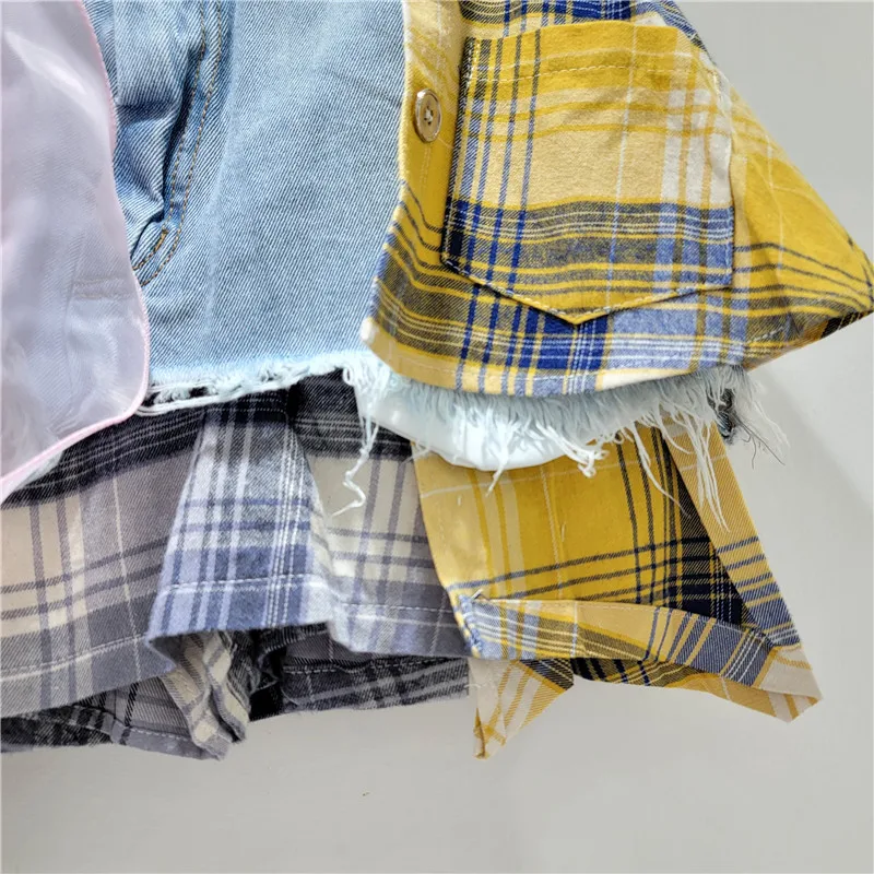 Летняя сине-желтая клетчатая короткая джинсовая юбка для женщин 2024 новая 3D