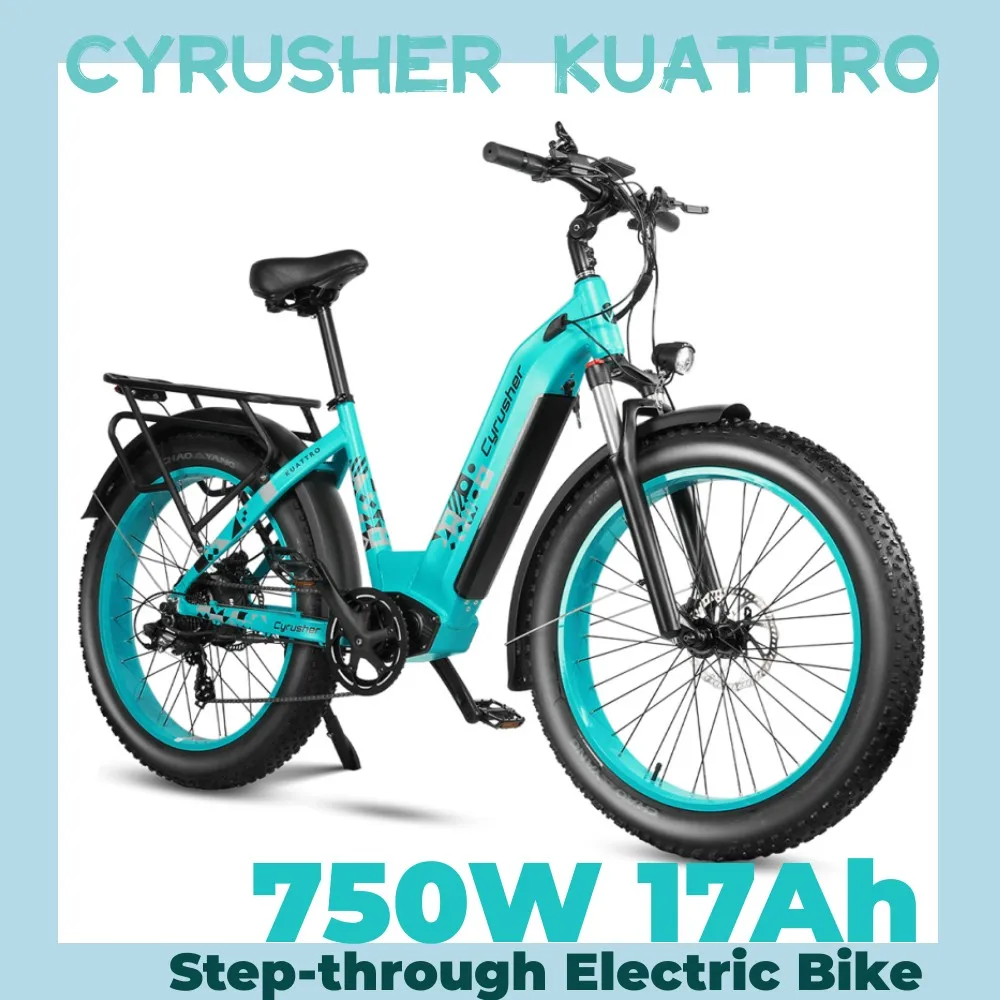 

Cyrusher Kuattro Step-through Electric Bike Adults 750WBafang Motor 48V 17Ah 26'' Fat Tire Ebike for Riders 5"4'-6"6'