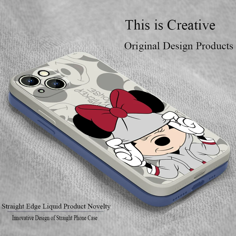 

Cartoon Mickey Minnie Mouse For Apple iPhone 14 13 12 11 Pro Max Plus XS XR X 8 7 SE Liquid Rope Phone Case Capa Cover