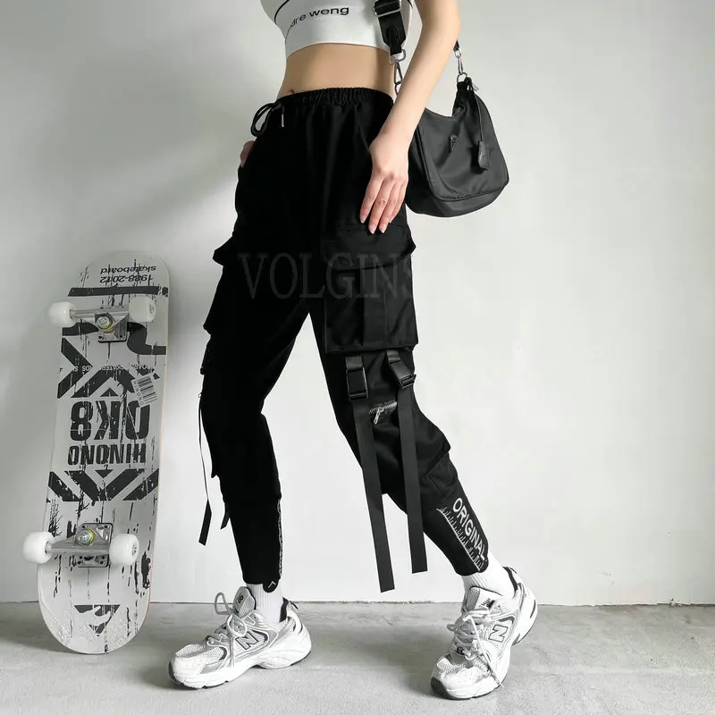 

Harajuku Ribbon Cargo Pants Women Plus Size Joggers 2022 New Women Sweatpants Trousers Black Loose Wide Leg Sweat Pants Femme