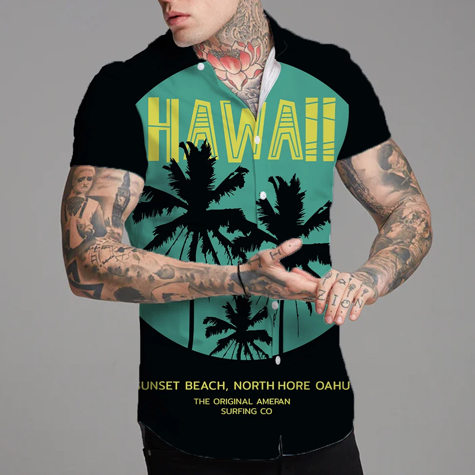 

Гавайская рубашка, мужская летняя 3d футболка большого размера с принтом кокосового дерева, Мужская Пляжная футболка для отпуска с рисунком костра, футболка для мужчин