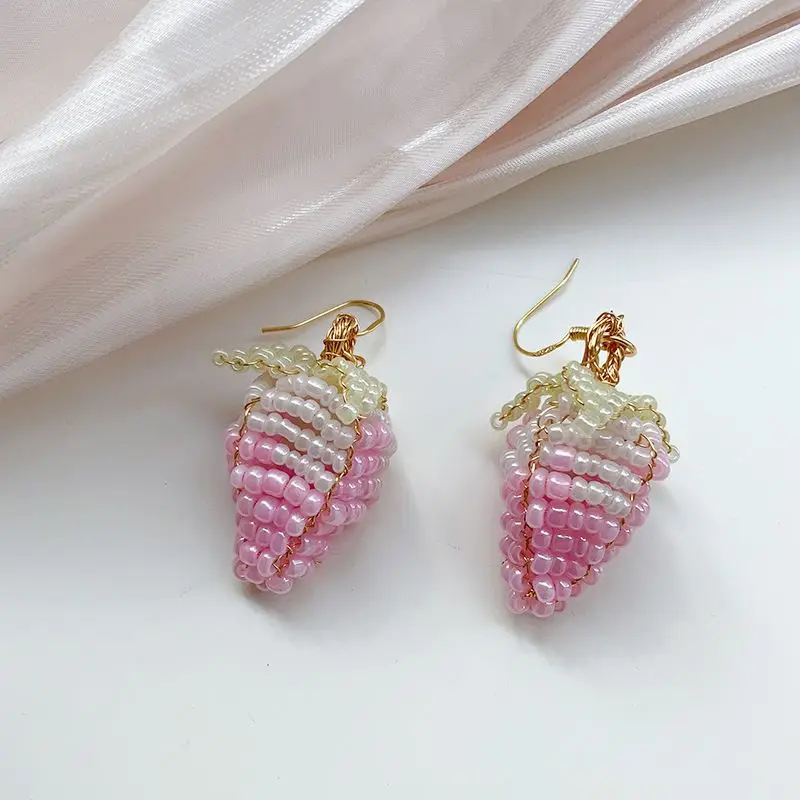 

Pink Beaded Strawberry Unique Earring Women Creative Watermelom Beads Drop Earring Cute Cherry Earring Fruit Jewelry Wholesale