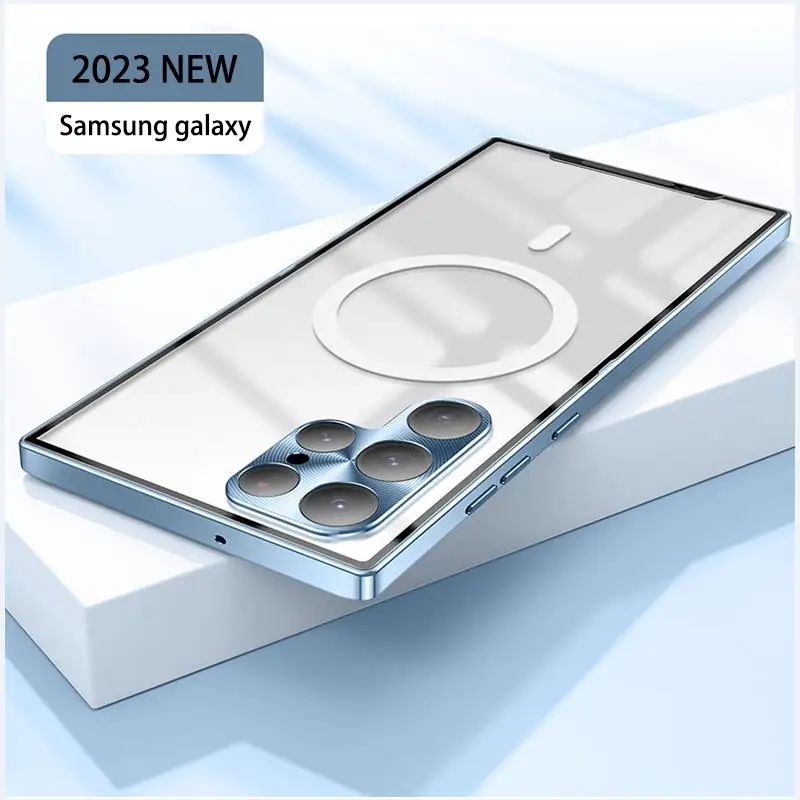 

Магнитный чехол для Samsung Magsafe S23 S22Ultra, металлическая матовая задняя панель из алюминиевого сплава для Galaxy S22, S21 Plus, S21FE, S20FE