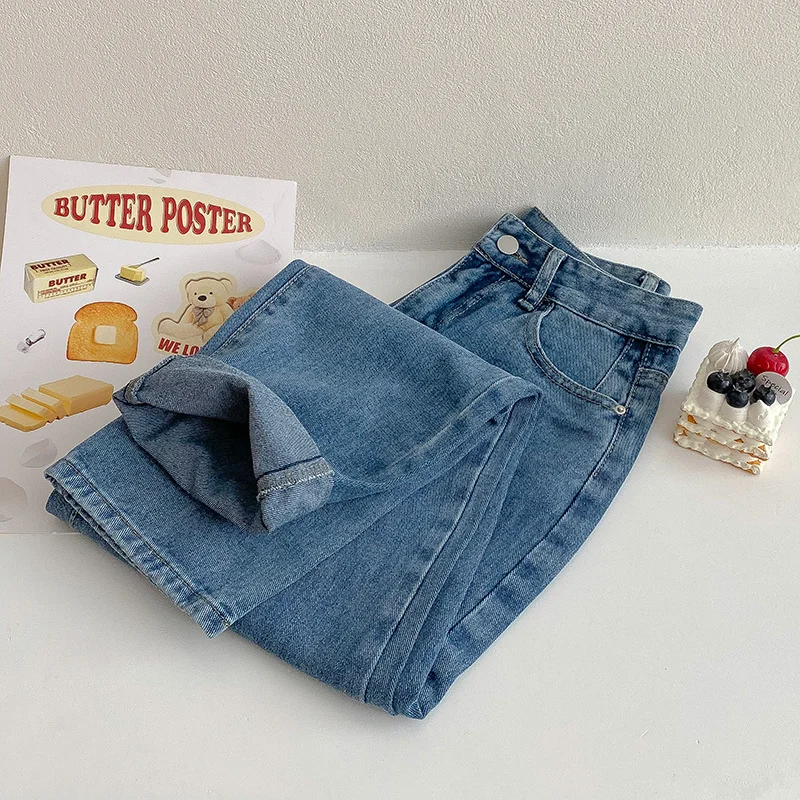 

Solid Fashion Jeans Women High Waist Blue Black Straight Denim Pants Cotton Bottom