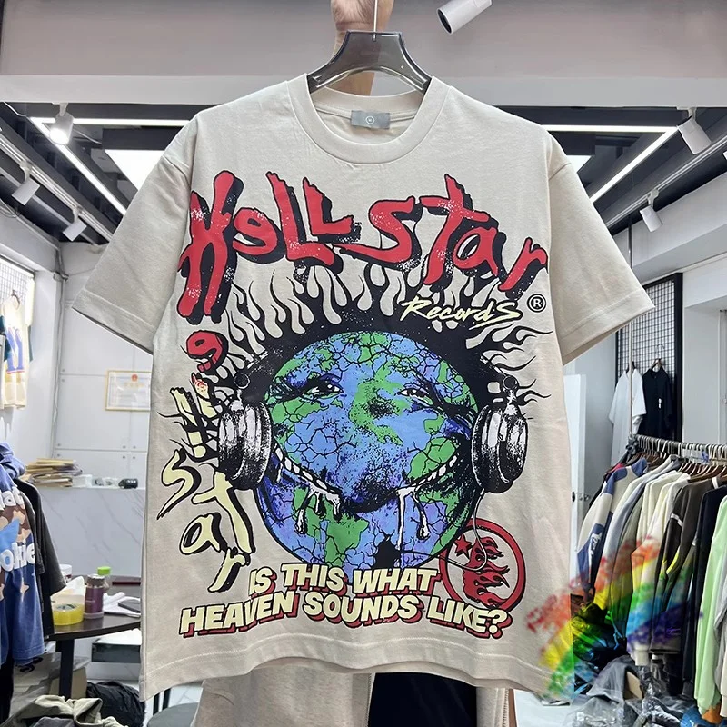 

Vintage Hellstar T-shirt Men Women High Quality Washed Earth Printing Tee Tops T Shirt