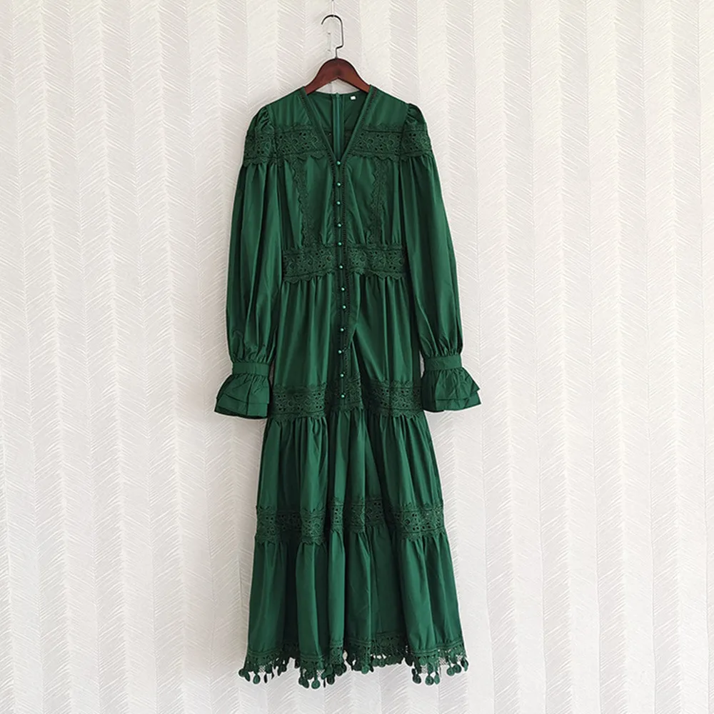 

2022 Autumn France Style Women's High Quality V-neck Flare Sleeves Dress C995