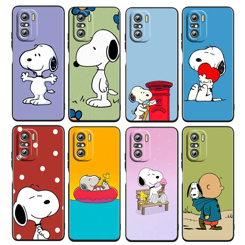 

Snoopy Cartoon Cute For Xiaomi Redmi K50 K40 Gaming K30 K20 Pro 5G 10X 9T 9C 9A TPU Soft Silicone Black Phone Case Fundas Coque