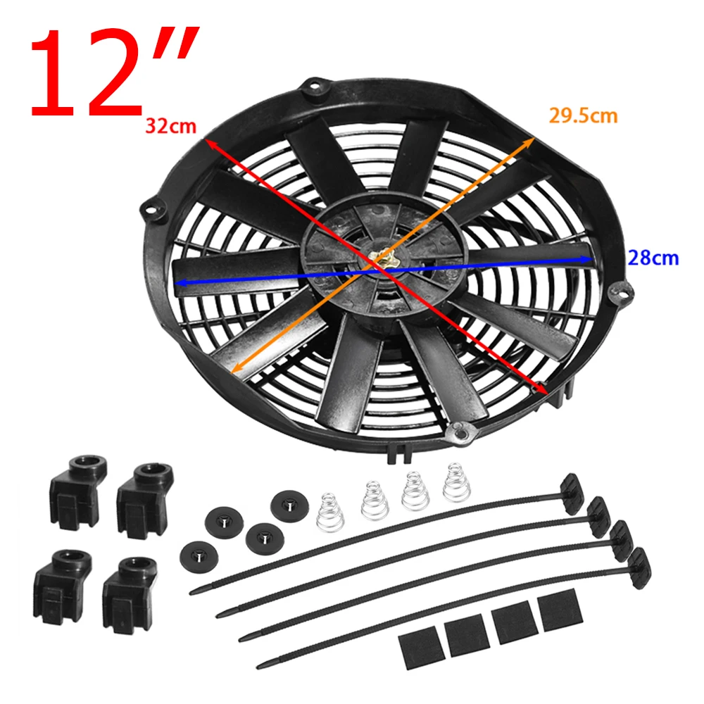 Universal 8/9/10/12/14 Inch 12V 80W 2100RPM Car Air Conditioning Electronic Cooling Fan Straight Black Blade Electric Cool Kit