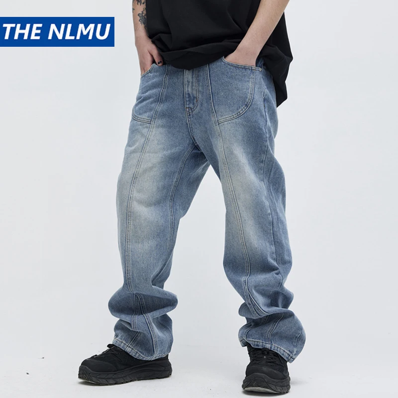 2023 Denim Pants Men Streetwear Patchwork Retro Vintage Blue Denim Pants Jeans HipHip Casual Joggers Trousers Jeans Cotton