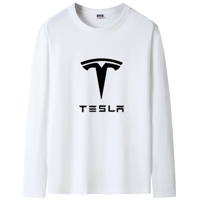 

Футболка Tesla мужская с длинным рукавом, приталенная тенниска для молодых людей, однотонная майка с круглым вырезом, 6 основных цветов, 2022