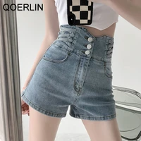 qoerlin ladies stretch jeans hot shorts female 2022 new summer korean high waist tight fit push up hot shorts women denim shorts