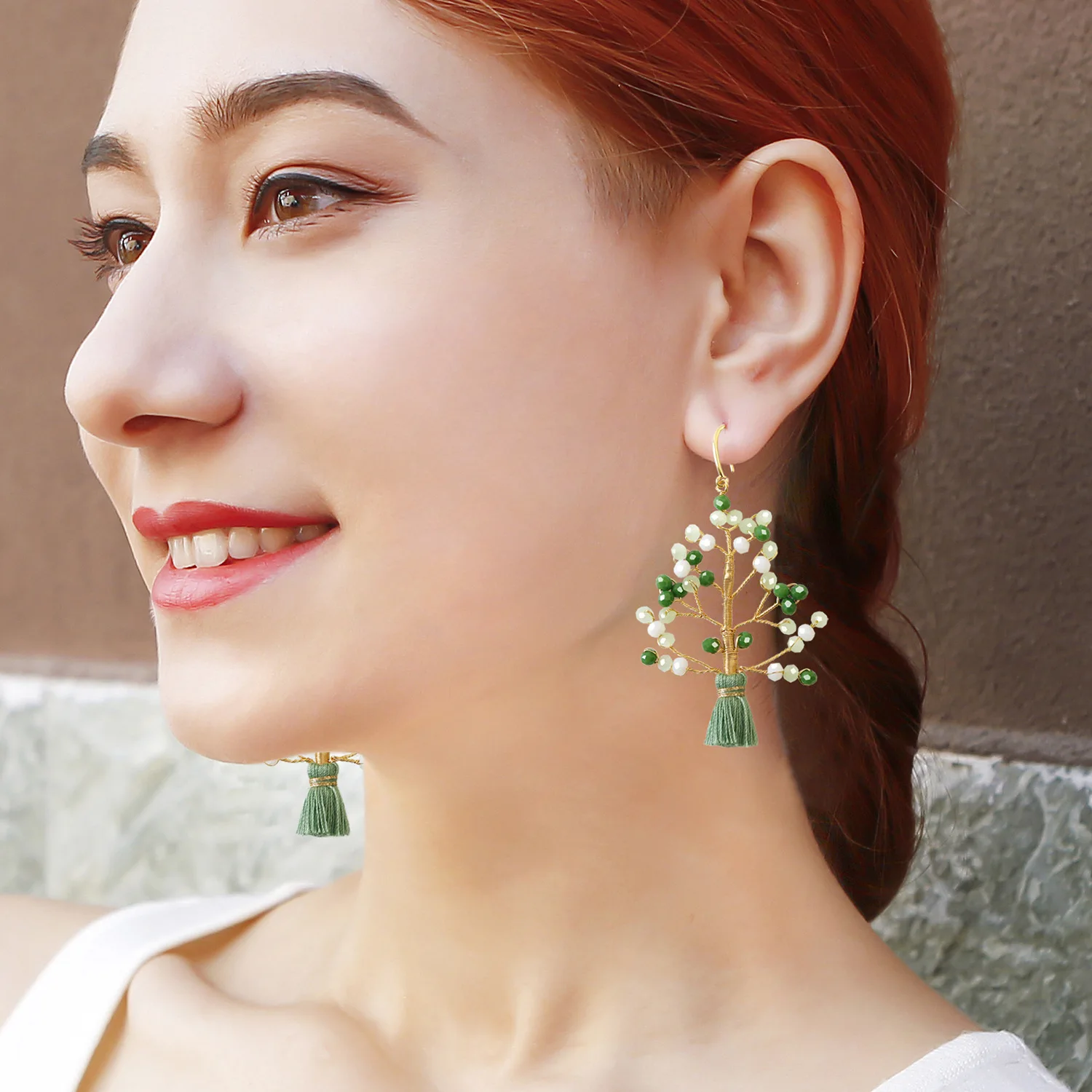 

Bohemia crystal earrings new tree of life in Europe and the INS wind 18 k gold-plated long earrings female senior