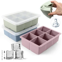 large ice cube mold silicone square 2inch ice cube tray bpa free stackable flexible big ice cube mould with lid for whiskey beer