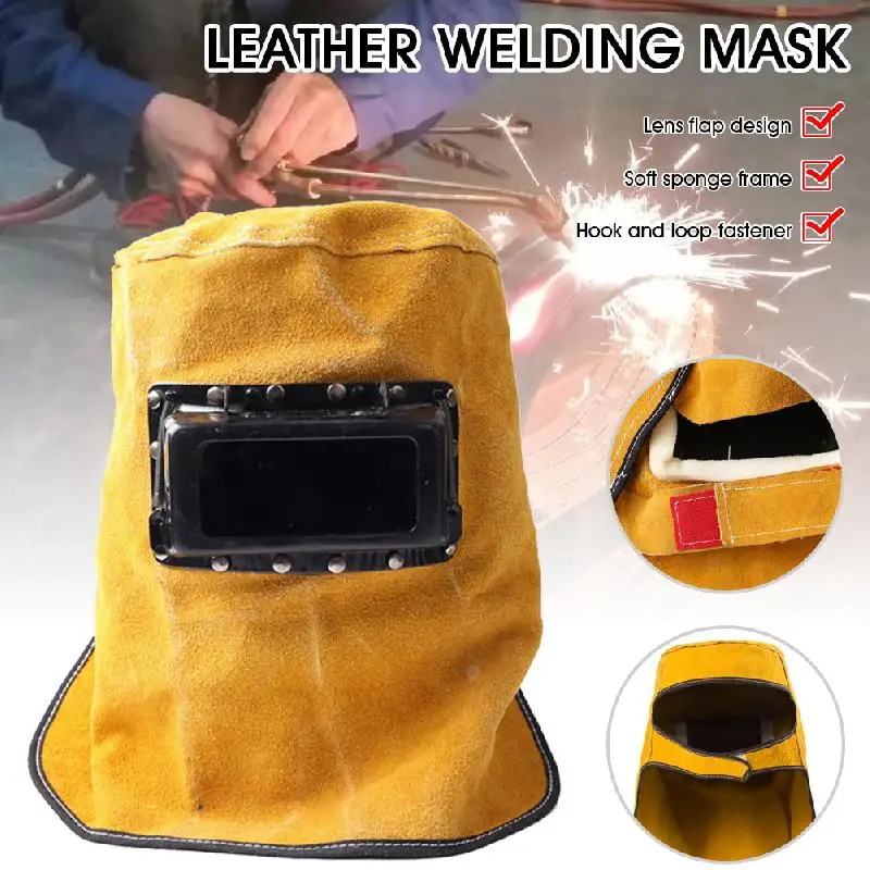 UYANGG Leather Welding Helmet Mask Solar Flip Cover Lens Breathable Leather Welding Clamshell Helmet Welder Security Protection