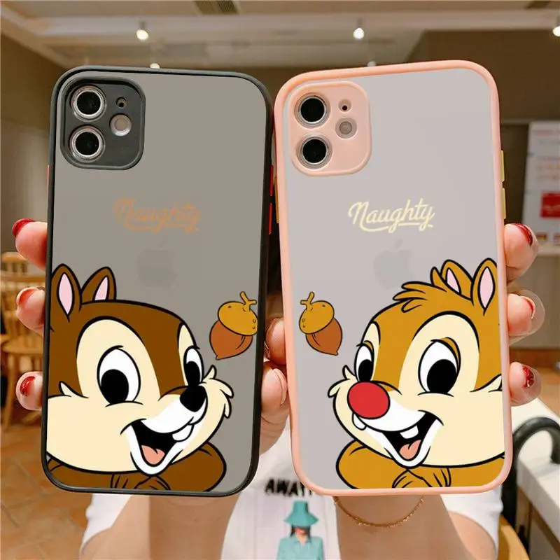 

Disney Cute Chip And Dale Phone Case for iPhone X XR XS 7 8 Plus 11 12 13 pro MAX 13mini Translucent Matte Case