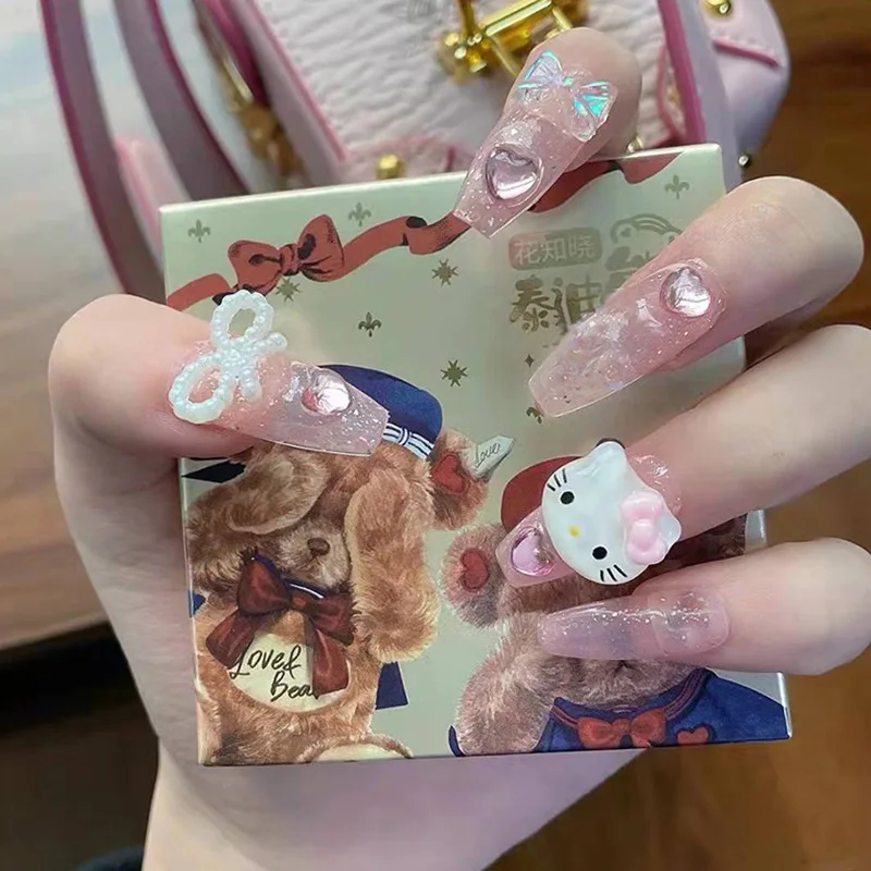

24 шт., накладные ногти в стиле аниме «Hello KT Cat»