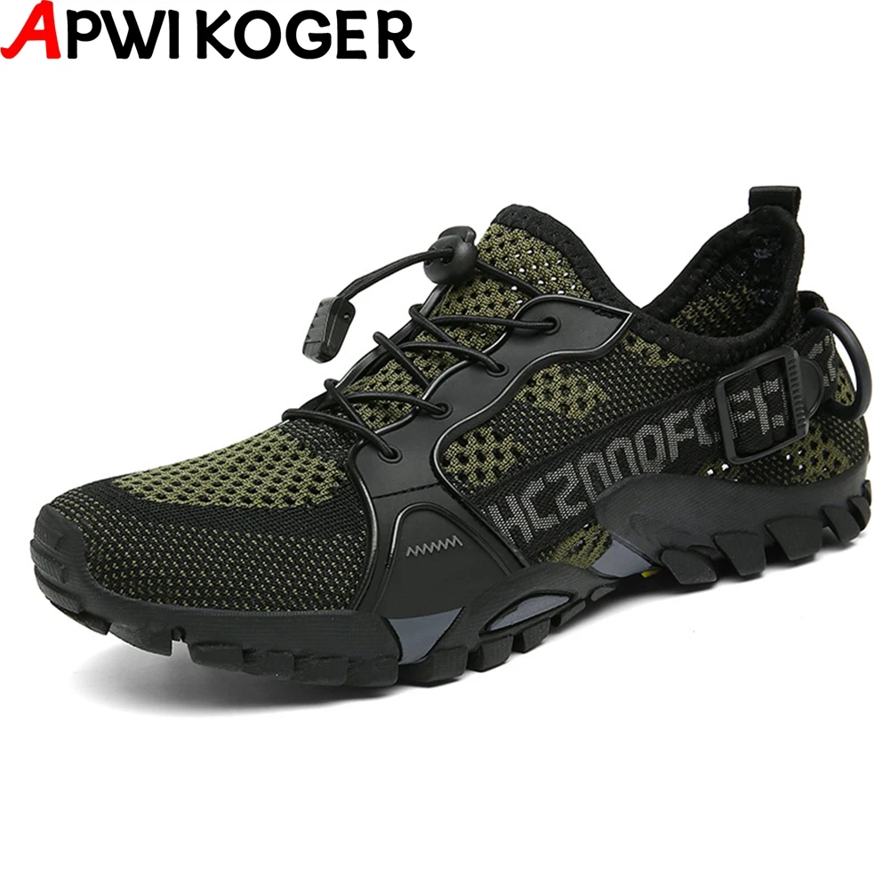 

Men Beach Water Shoes Nonslip Mesh Water Barefoot Shoes Breathable Quick Dry Elastic Shoelace Comfortable for Hiking Cycling