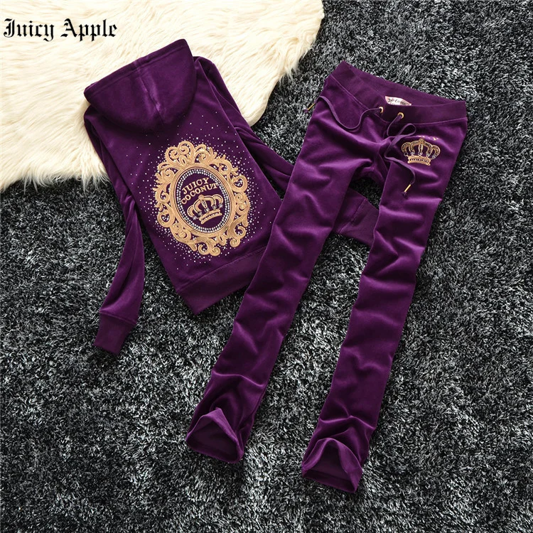 Juicy Apple Spring Autumn Women Tracksuits Embroidery Casual Hooded Top+Long Pants Sports Suit Woman's Clothing Moleton Feminino