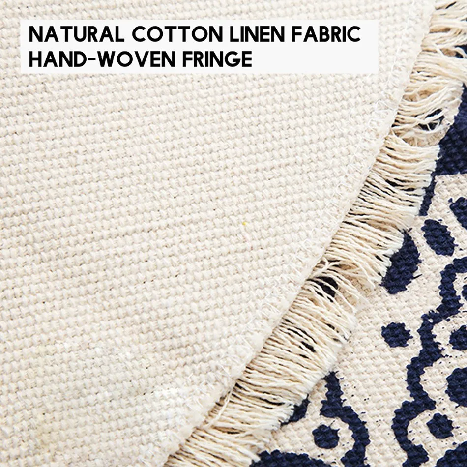 Круглый ковер в богемном стиле винтажный напольный коврик из хлопка и льна с