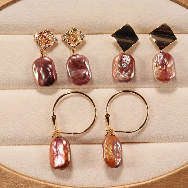 

Luxury Freshwater Baroque Pearls Sterling Silver 925 Plated Gold Stud Earrings Women Jewelry Wedding Party Gift