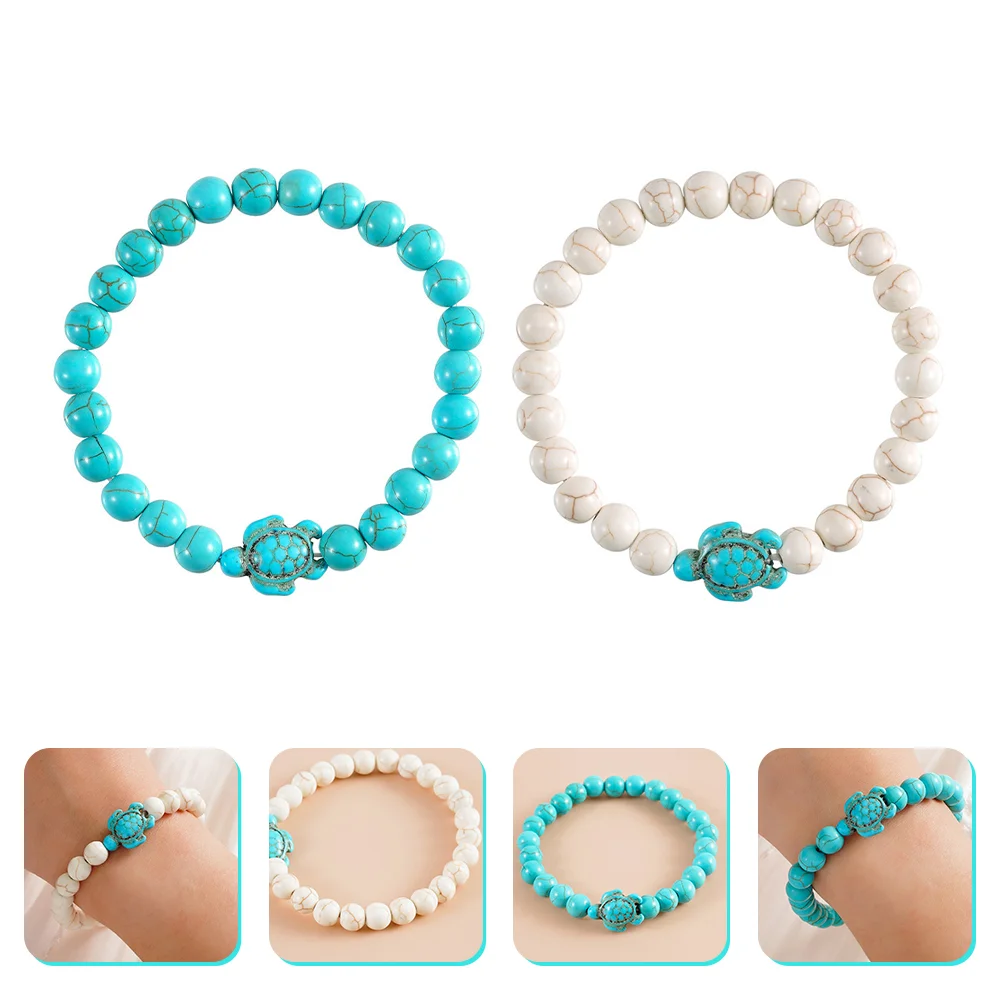 

2Pcs Stretch Turquoise Bead Bracelet Jewelry Fashion Accessory for Girls