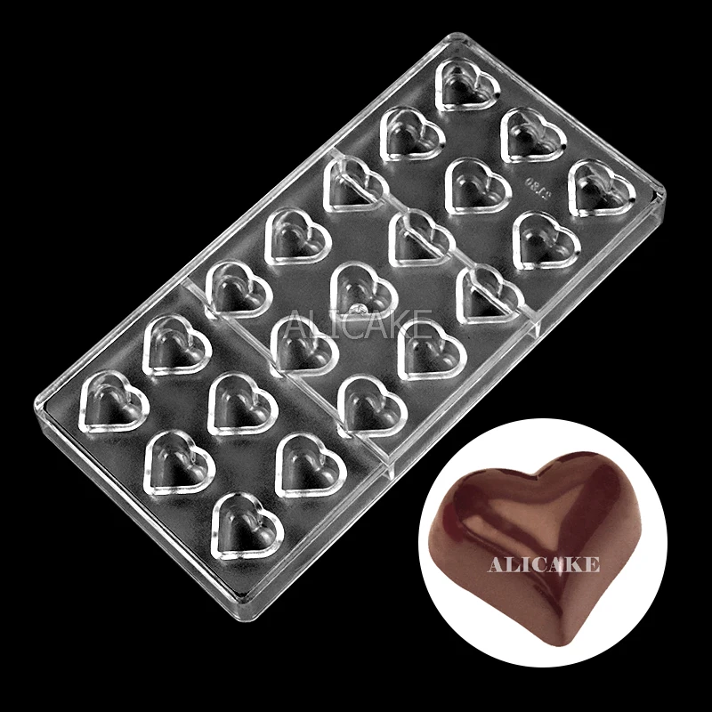 

3D форма для шоколада, поликарбонат в форме сердца, 21 полость, профессиональные инструменты для выпечки, формы для конфет