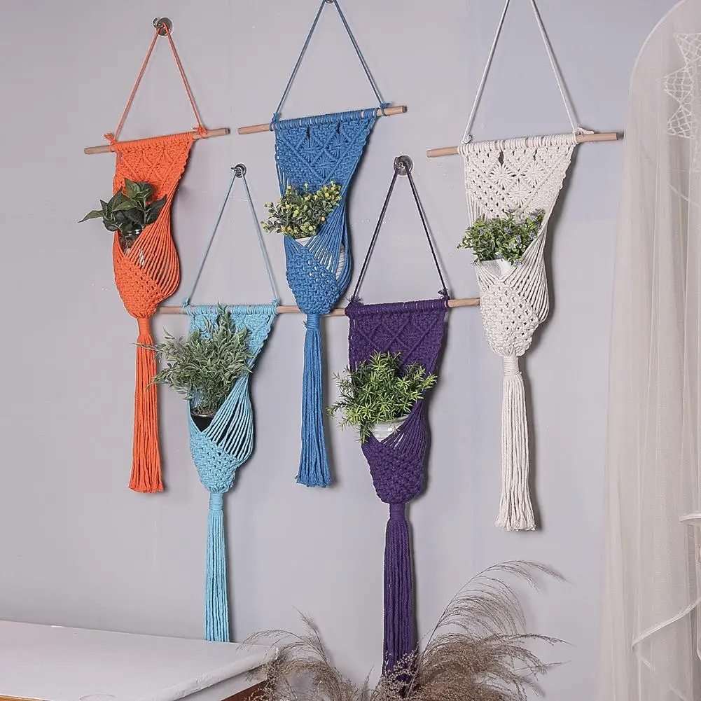 

Boho Plant Hangers Handmade Cotton Rope Space-saving Hanging Flower Pots Holder Stand For Home Decor