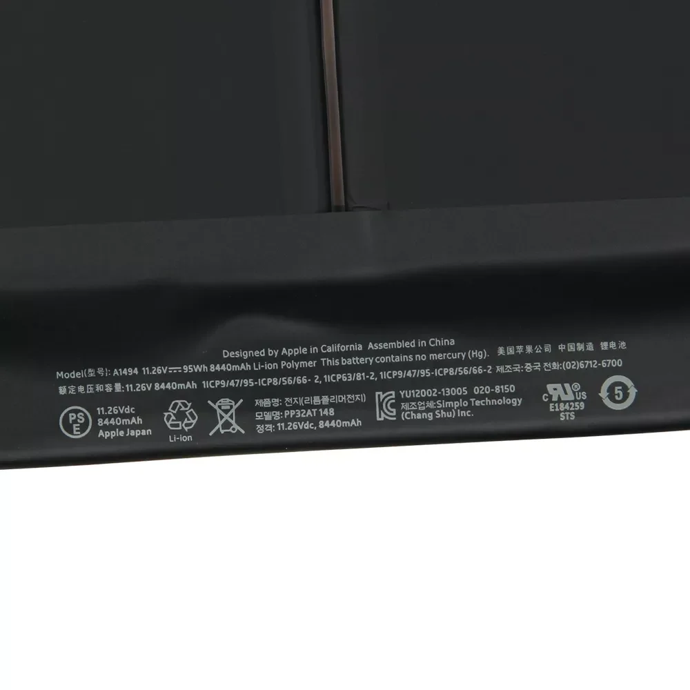 

Новый оригинальный сменный аккумулятор для Macbook MacPro A1417 A1398 A1618 MC975 MC976 A1494 Оригинальный аккумулятор для ноутбука 8440 мАч